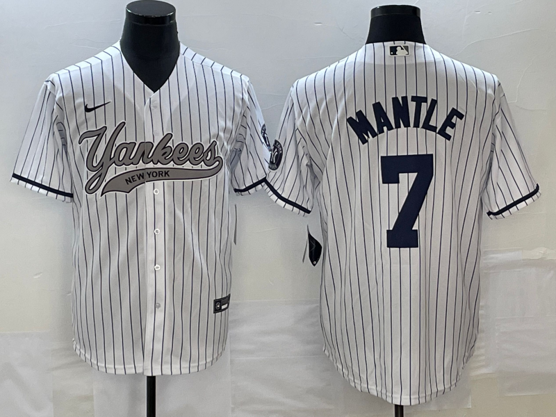 Men's New York Yankees Mickey Mantle #7 White Jersey Joint Edition